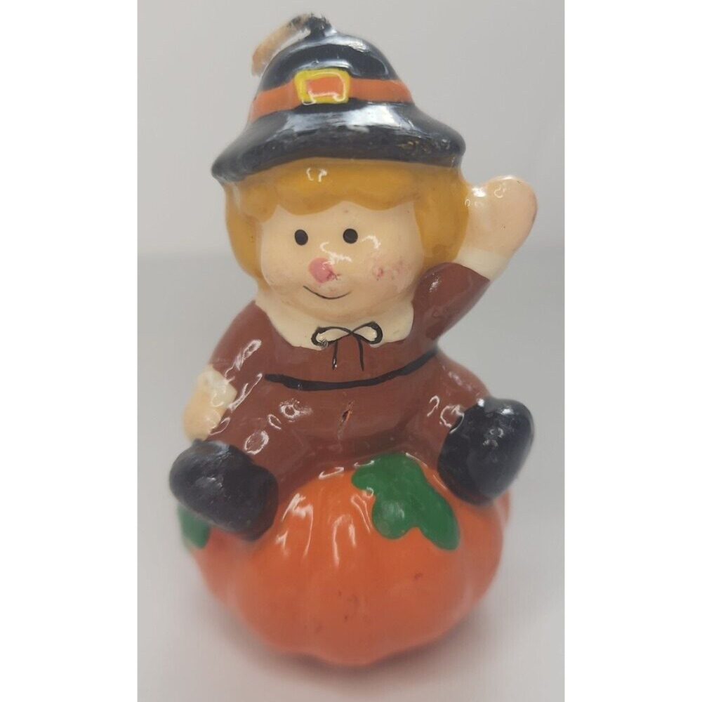 Vintage Thanksgiving Pilgrim Boy Pumpkin Candle 2.5" SKU H81